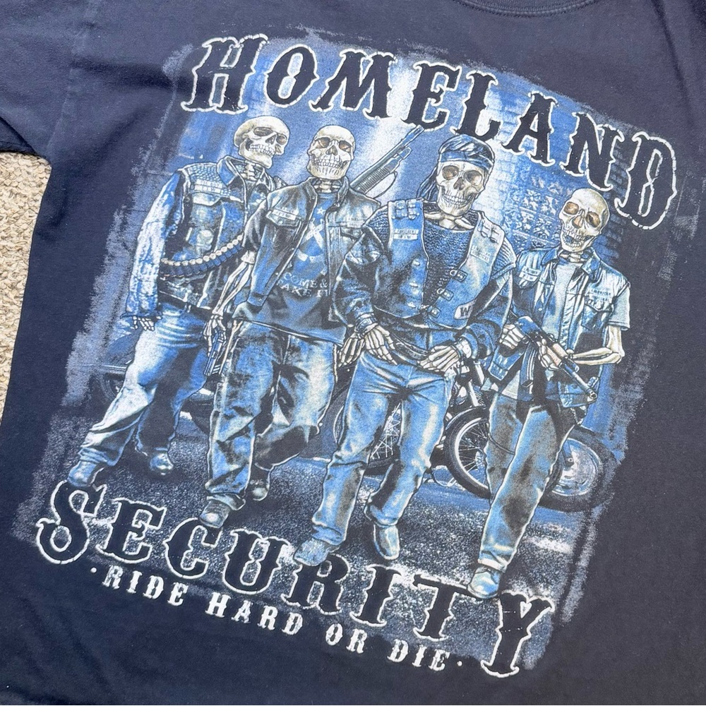 Homeland Security Skeleton Biker Graphic T-shirt Size Large